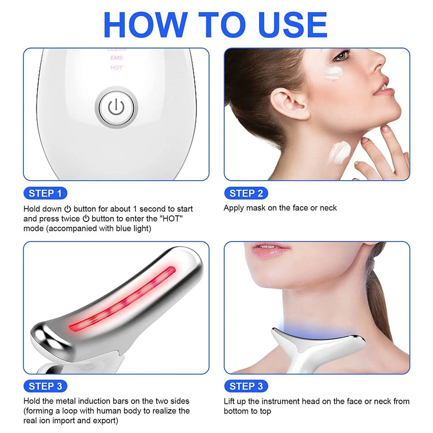 EMS Red Light Therapy Face & Neck Lift Wrinkle Remover Tightening Massager