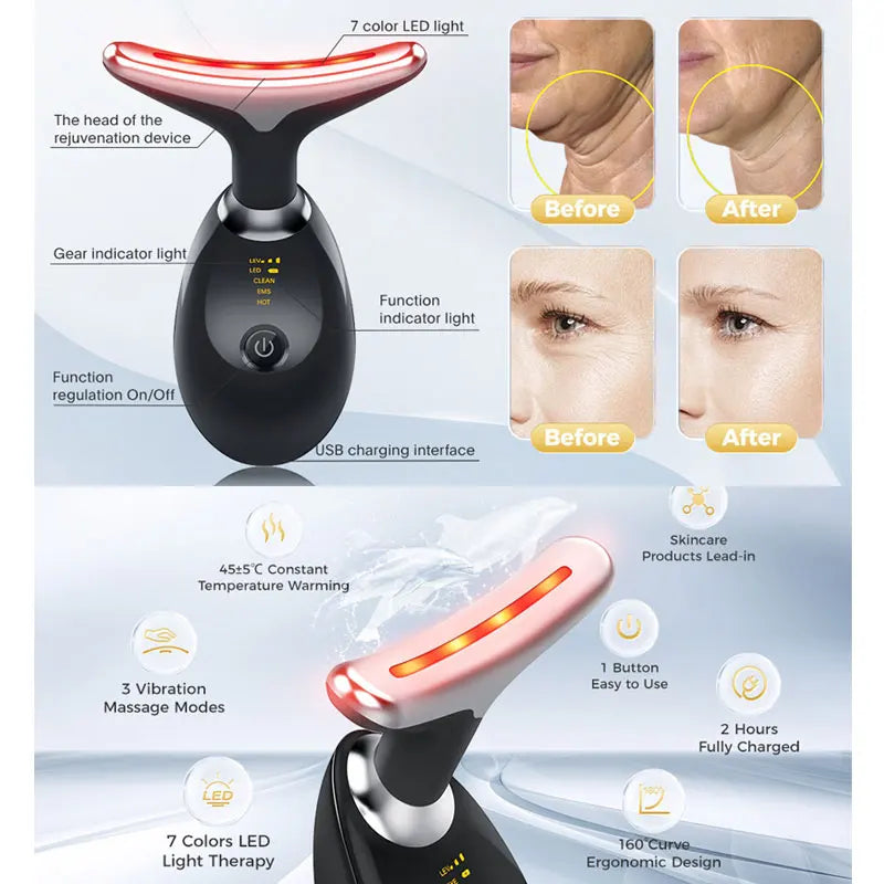 EMS Red Light Therapy Face & Neck Lift Wrinkle Remover Tightening Massager